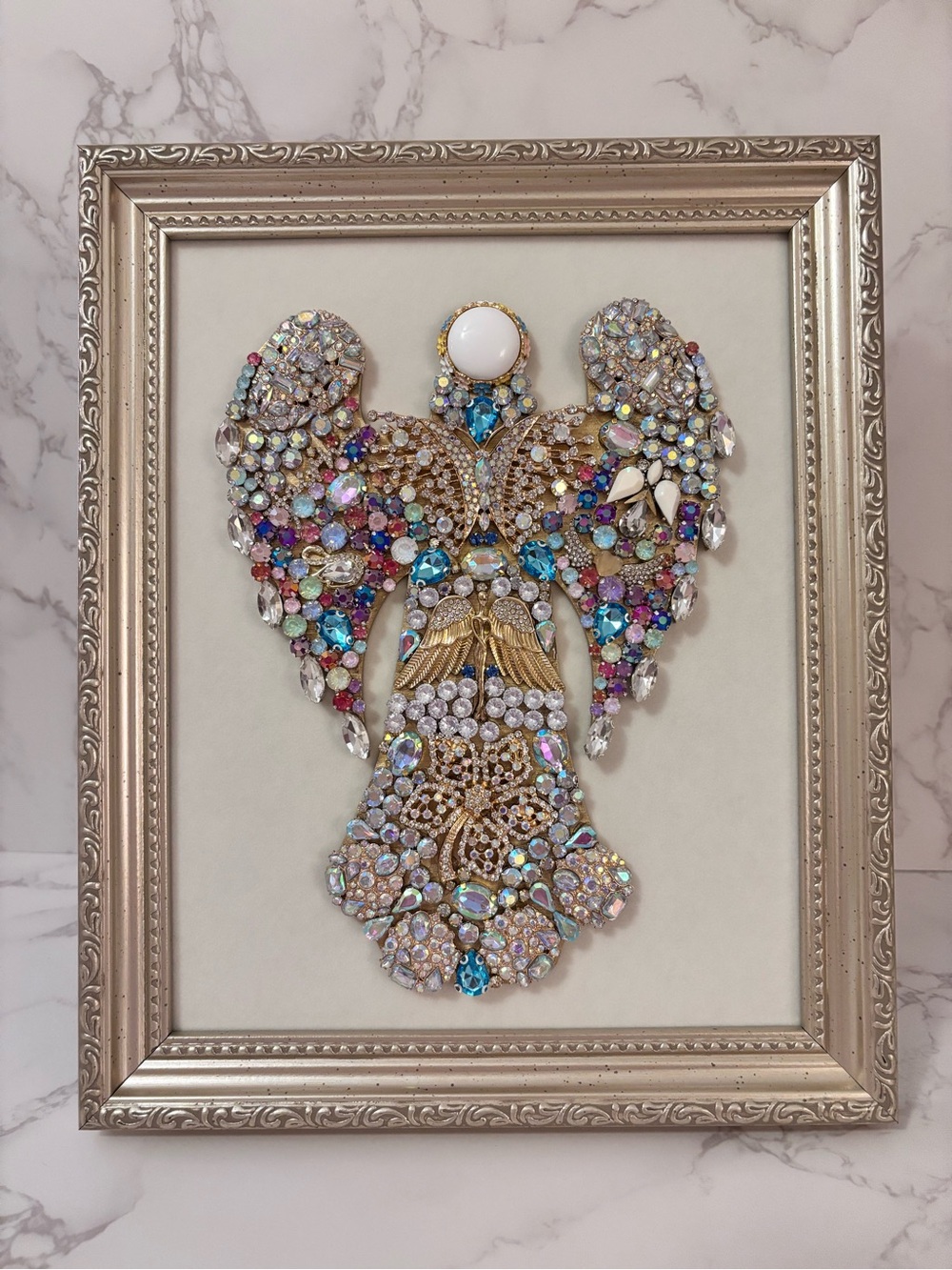 Embellished Crystal Angel Wall Art - Gold and Multicolor Crown Trifari